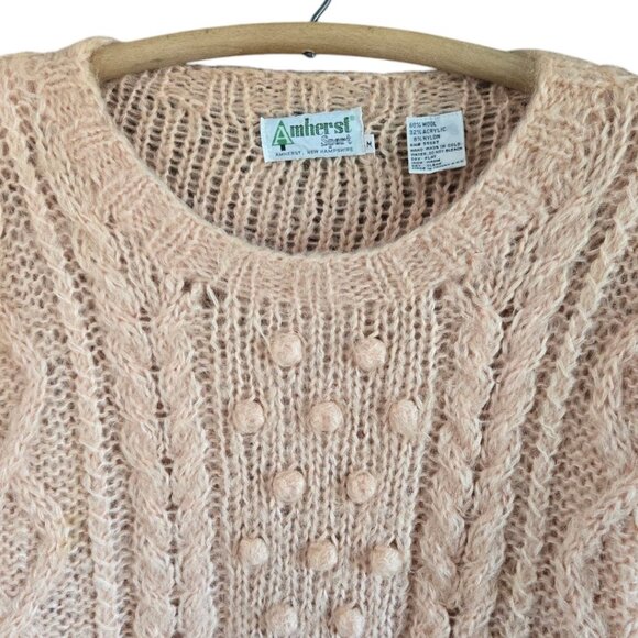 Vintage Amherst Sport Medium 1980s Wool Blend Peach Bobble Pattern Sweater Women - Picture 2 of 6